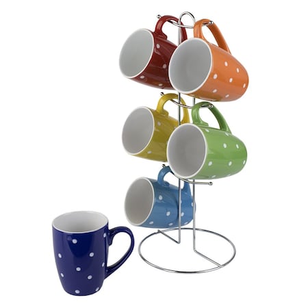 Home Basics 6 Piece Polka Dot Mug Set with Stand MS30108